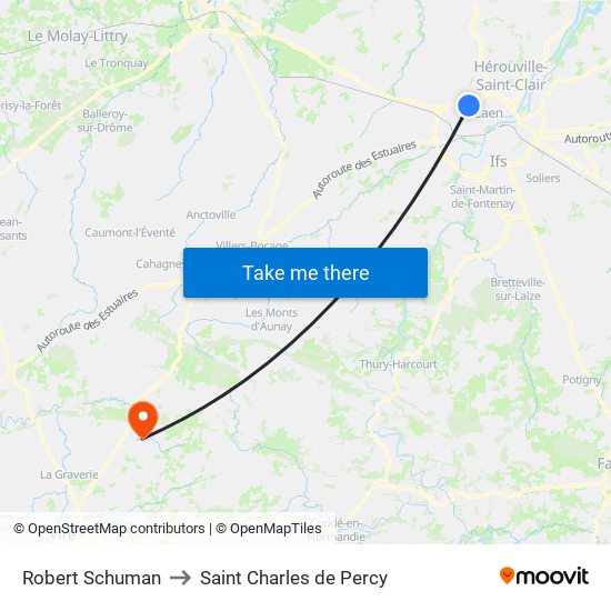 Robert Schuman to Saint Charles de Percy map