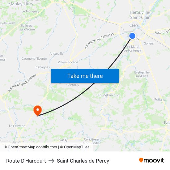 Route D'Harcourt to Saint Charles de Percy map