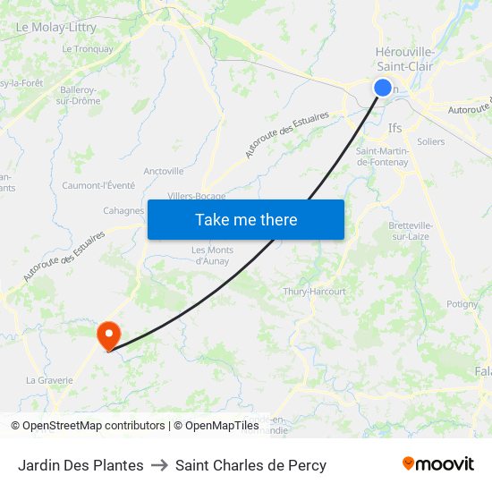 Jardin Des Plantes to Saint Charles de Percy map