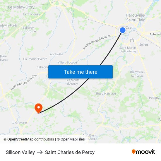 Silicon Valley to Saint Charles de Percy map