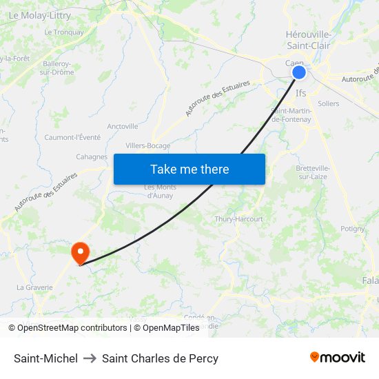 Saint-Michel to Saint Charles de Percy map