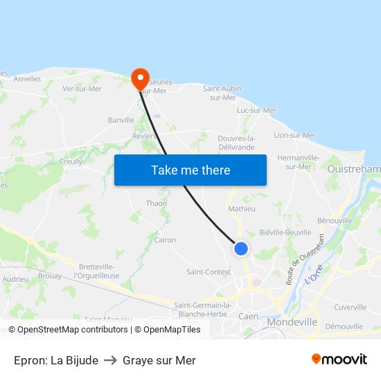 Epron: La Bijude to Graye sur Mer map