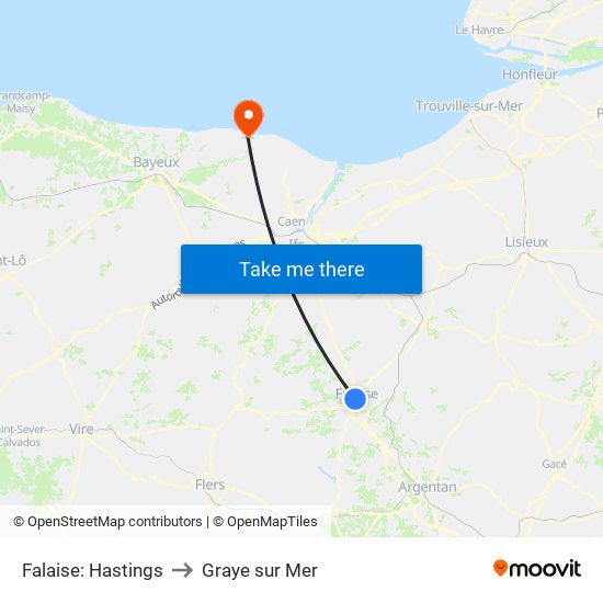 Falaise: Hastings to Graye sur Mer map