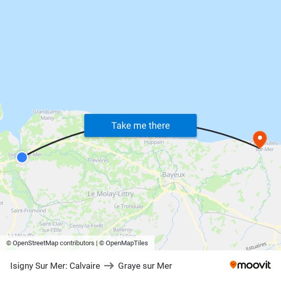 Isigny Sur Mer: Calvaire to Graye sur Mer map