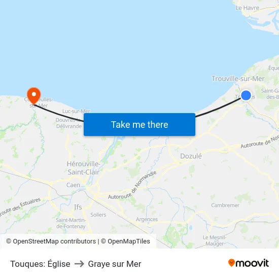Touques: Église to Graye sur Mer map