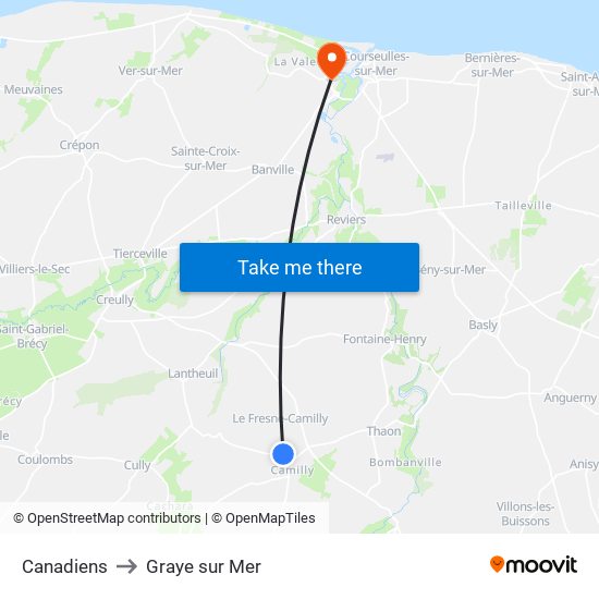 Canadiens to Graye sur Mer map