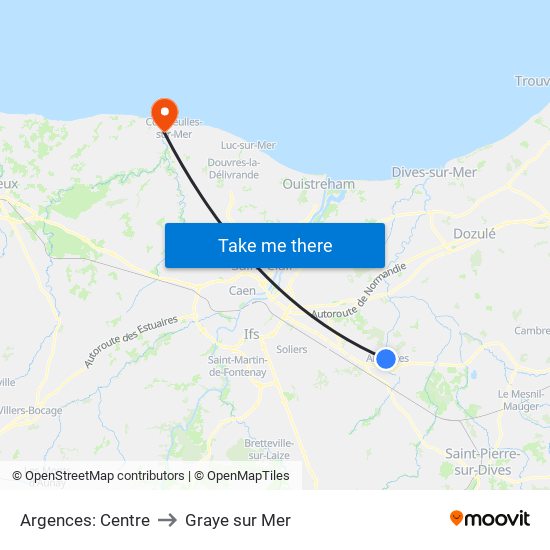 Argences: Centre to Graye sur Mer map
