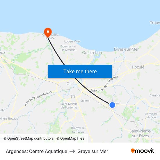 Argences: Centre Aquatique to Graye sur Mer map