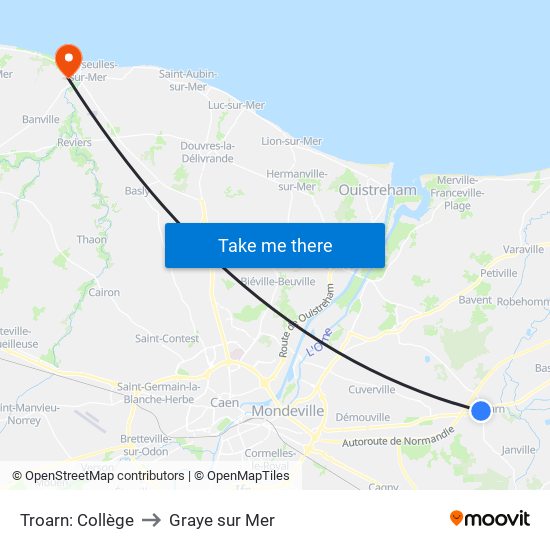 Troarn: Collège to Graye sur Mer map