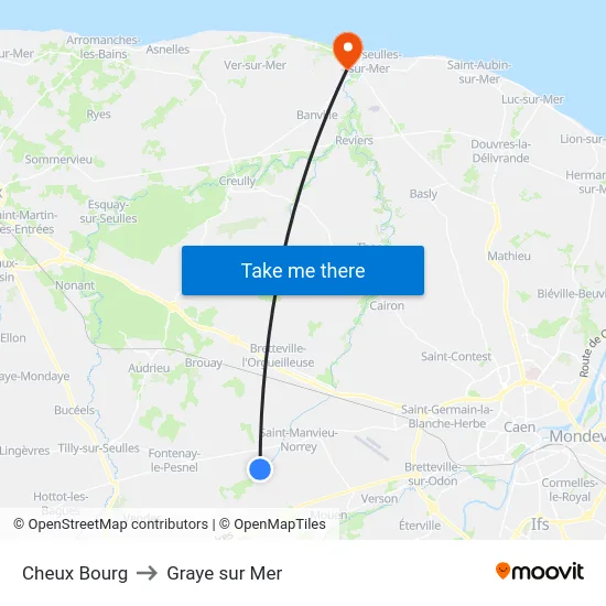 Cheux Bourg to Graye sur Mer map