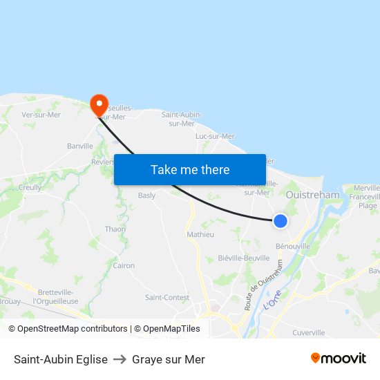 Saint-Aubin Eglise to Graye sur Mer map