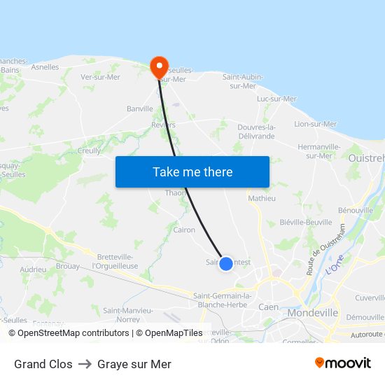 Grand Clos to Graye sur Mer map