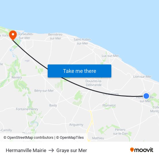 Hermanville Mairie to Graye sur Mer map