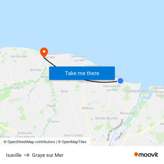 Isaville to Graye sur Mer map