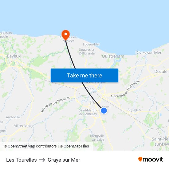 Les Tourelles to Graye sur Mer map