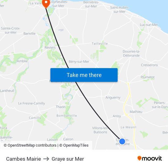 Cambes Mairie to Graye sur Mer map