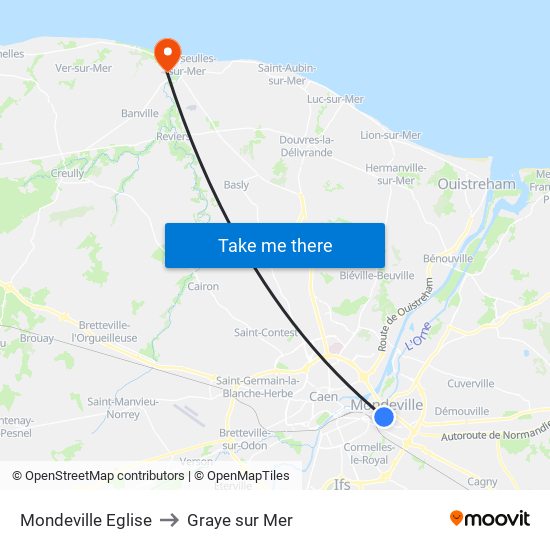 Mondeville Eglise to Graye sur Mer map