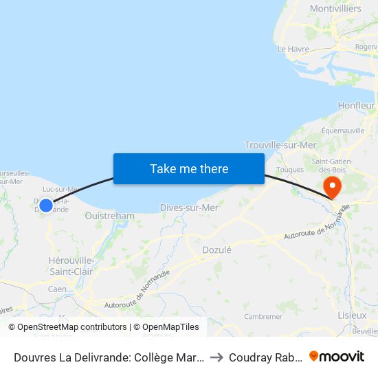 Douvres La Delivrande: Collège Marot to Coudray Rabut map