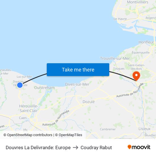 Douvres La Delivrande: Europe to Coudray Rabut map