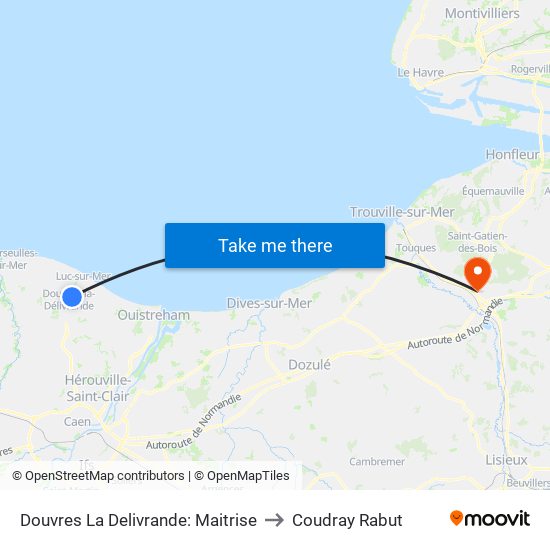 Douvres La Delivrande: Maitrise to Coudray Rabut map