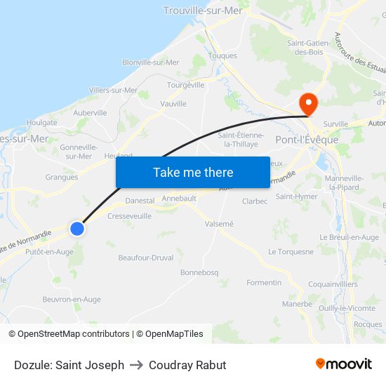 Dozule: Saint Joseph to Coudray Rabut map