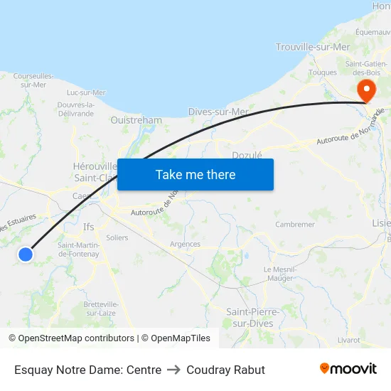Esquay Notre Dame: Centre to Coudray Rabut map