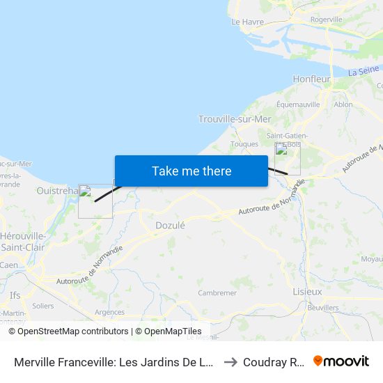 Merville Franceville: Les Jardins De La Fontaine to Coudray Rabut map