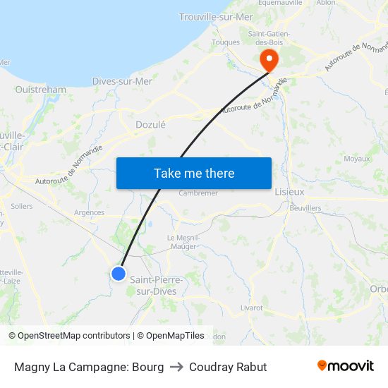 Magny La Campagne: Bourg to Coudray Rabut map