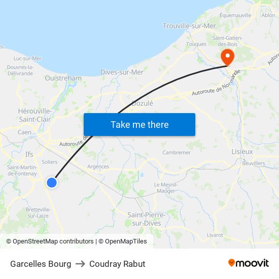Garcelles Bourg to Coudray Rabut map