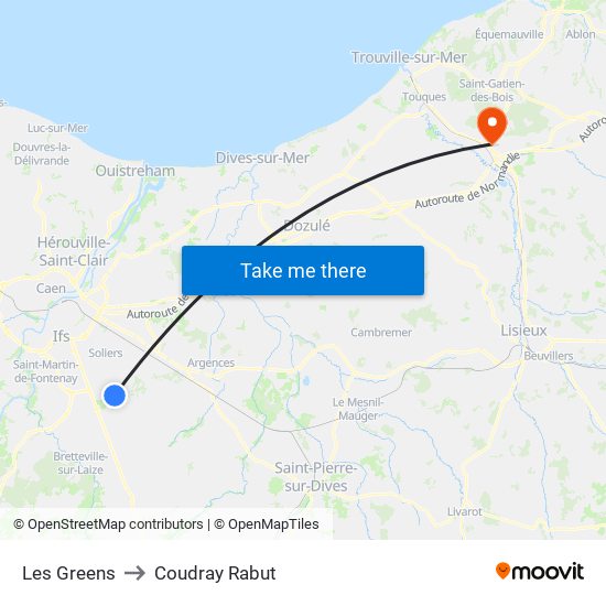 Les Greens to Coudray Rabut map