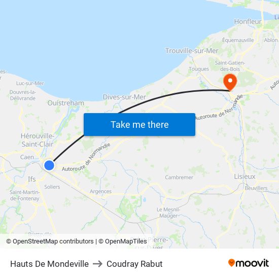 Hauts De Mondeville to Coudray Rabut map