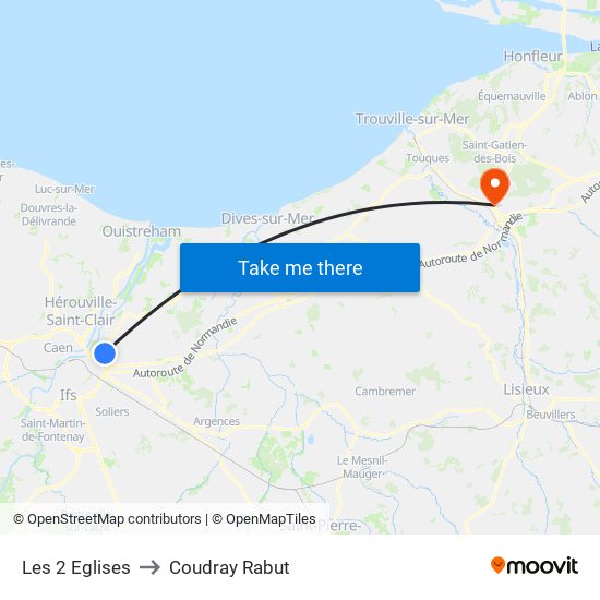 Les 2 Eglises to Coudray Rabut map