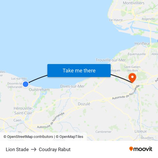 Lion Stade to Coudray Rabut map