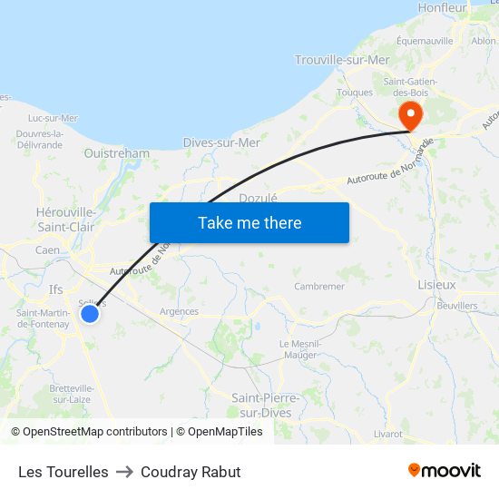 Les Tourelles to Coudray Rabut map