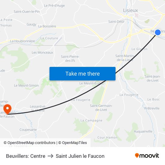 Beuvillers: Centre to Saint Julien le Faucon map