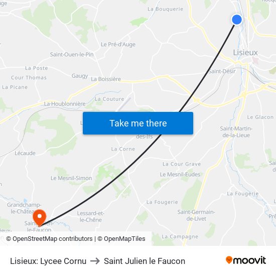 Lisieux: Lycee Cornu to Saint Julien le Faucon map