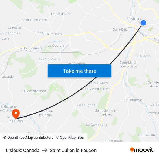 Lisieux: Canada to Saint Julien le Faucon map