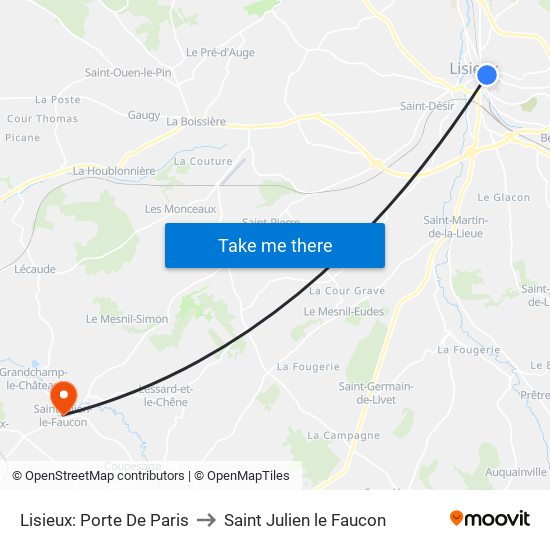 Lisieux: Porte De Paris to Saint Julien le Faucon map