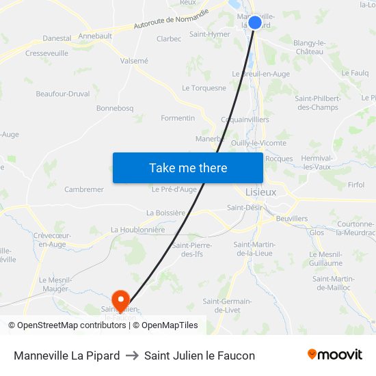 Manneville La Pipard to Saint Julien le Faucon map