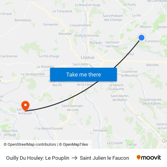 Ouilly Du Houley: Le Pouplin to Saint Julien le Faucon map