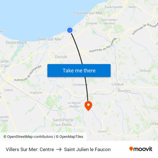Villers Sur Mer: Centre to Saint Julien le Faucon map