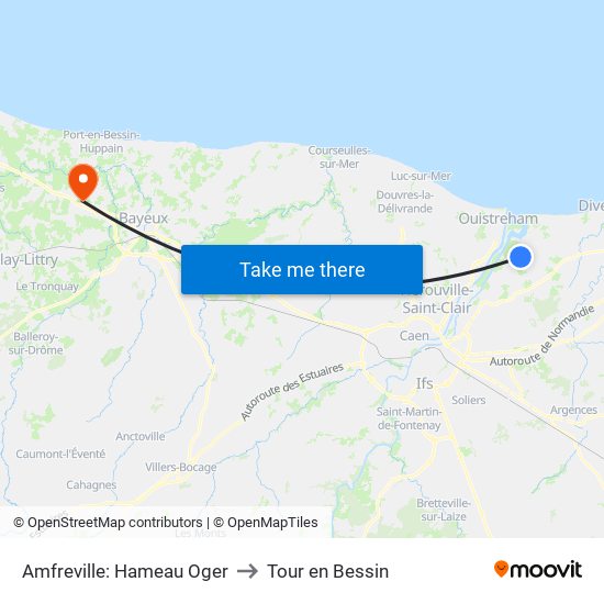 Amfreville: Hameau Oger to Tour en Bessin map