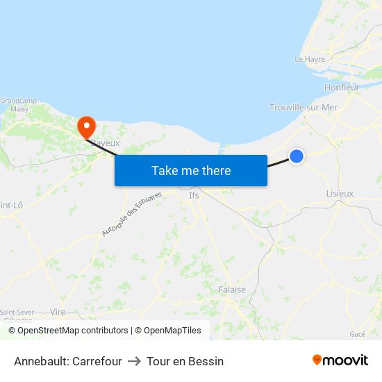 Annebault: Carrefour to Tour en Bessin map