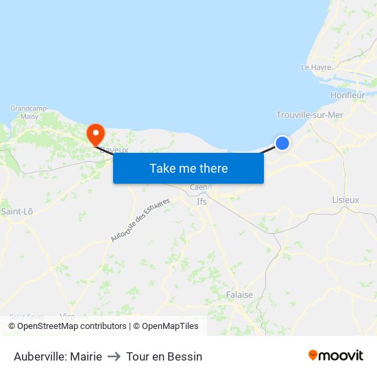 Auberville: Mairie to Tour en Bessin map