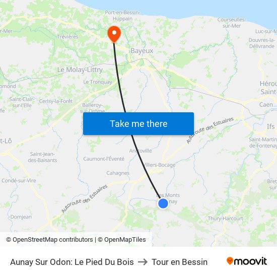 Aunay Sur Odon: Le Pied Du Bois to Tour en Bessin map