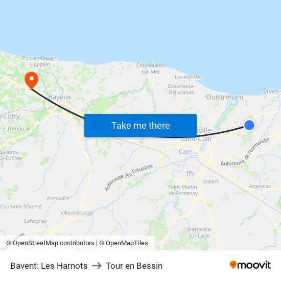 Bavent: Les Harnots to Tour en Bessin map