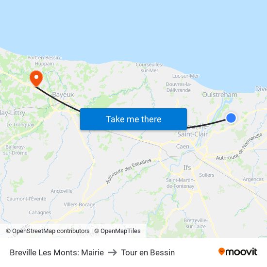 Breville Les Monts: Mairie to Tour en Bessin map