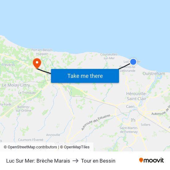 Luc Sur Mer: Brèche Marais to Tour en Bessin map