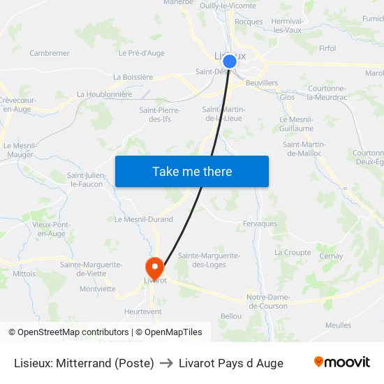 Lisieux: Mitterrand (Poste) to Livarot Pays d Auge map