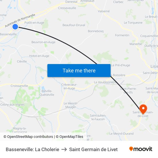 Basseneville: La Cholerie to Saint Germain de Livet map